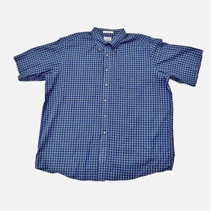 LL Bean Wrinkle Resistant Navy Blue Plaid Short Sleeve Shirt Size XXL